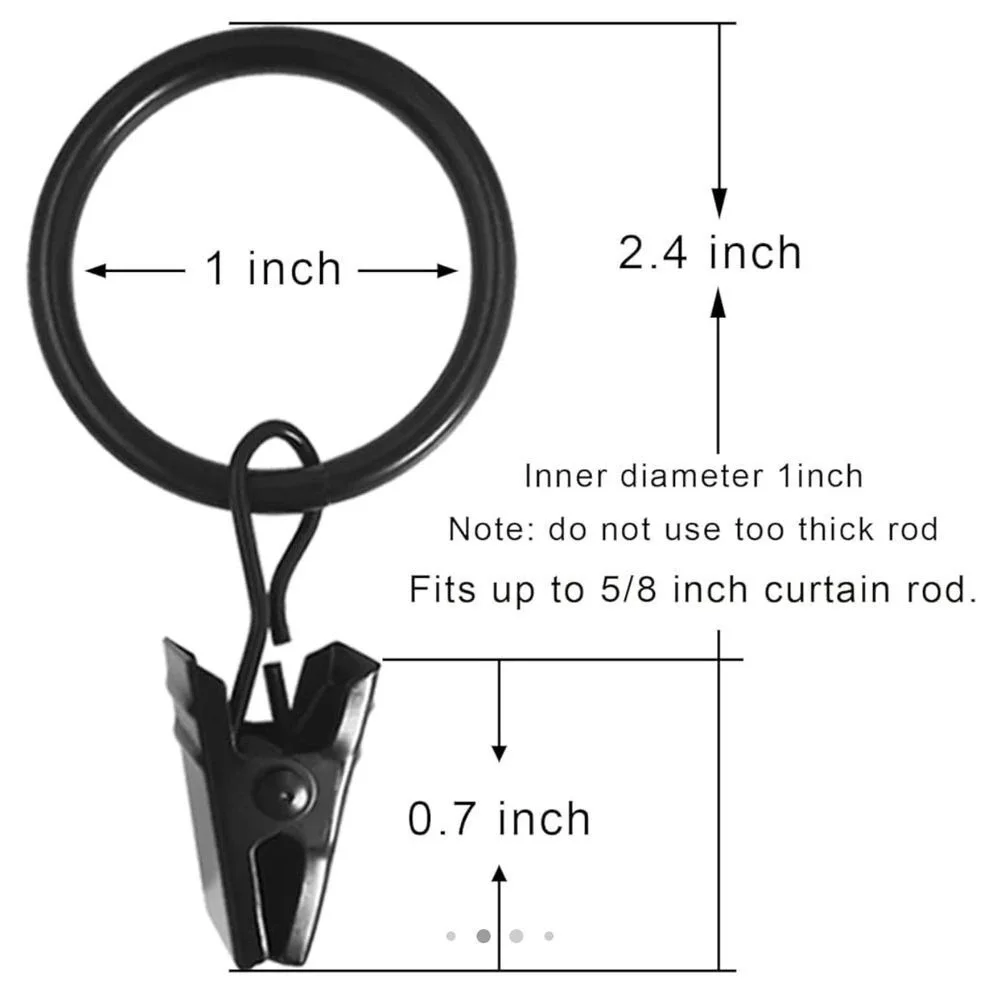 21 Pack Black Curtain Rings with Clips, Curtain Hooks Hangers‎ Clip Rings